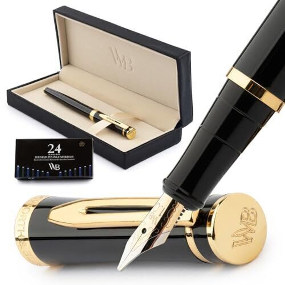 6812 Fountain Pen Set, 18K Gilded Broad Nib, Includes 24 Pack Ink